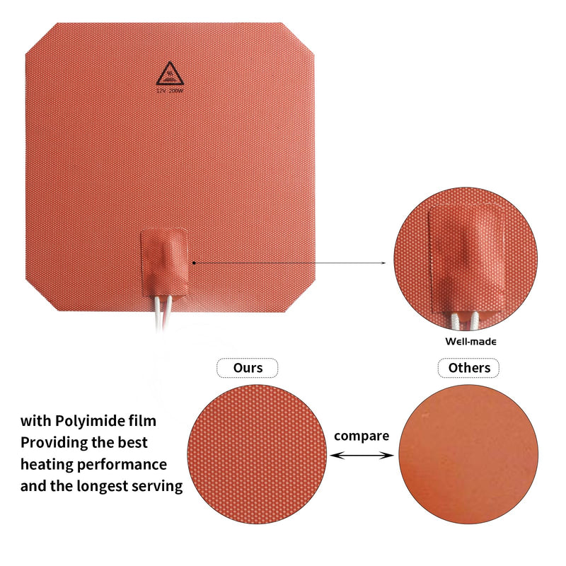 [Australia - AusPower] - FYSETC Anycubi i3Mega Silicone Heater Pad - 12V 200W Heated Bedplate 218x218mm: Heater Bed Mat Built-in NTC100K Thermistor Compatible 3D Printer Mega S/Pro AnetA8 A6 Aluminum Build Plate Platform 