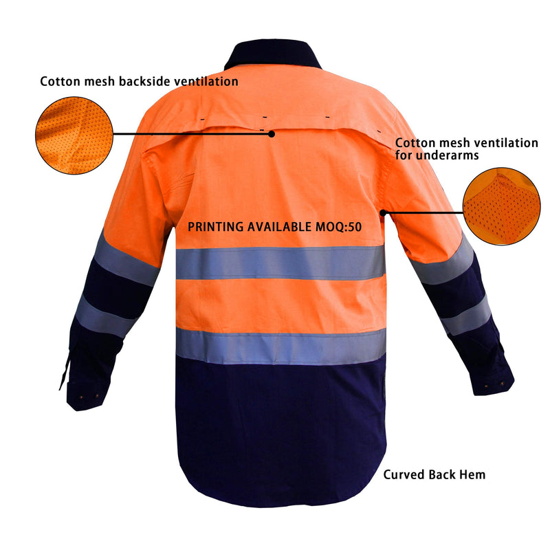 LANTERN FISH High Visibility Shirts with Reflective Tape Class 3 Construction Safety Work Shirts for Men Women XX-Large Orange/Navy