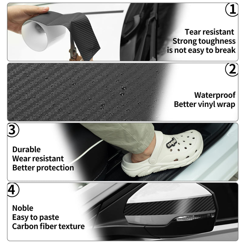 Carbon Fiber Vinyl Wrap Tape for Cars, 2.7In x 33ft Door Sill Protector, Waterproof Scratch Resistant Car Trim Film, Interior & Entry Protection