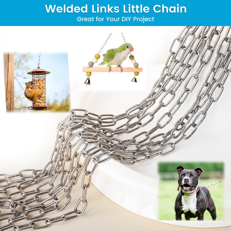 [Australia - AusPower] - 10 Feet Long Light Duty Chain, 5/64 Inch Small Metal Chain with 5/32 in Carabiners, Easy to Adjust Stainless Steel Link Chain for Indoor Outdoor Hanging Bird Feeder Wind Chimes Signs Planters Silver 