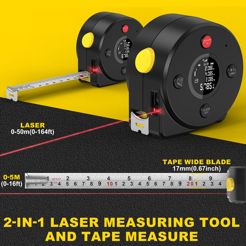 Usteetic Laser Tape Measure 164Ft Measurement & 16Ft Manual Measuring, Digital Tape Measure Digital Laser with M/in/Ft/Ft+in Units, LCD Display, Self-Locking Tape, Lanyard Design