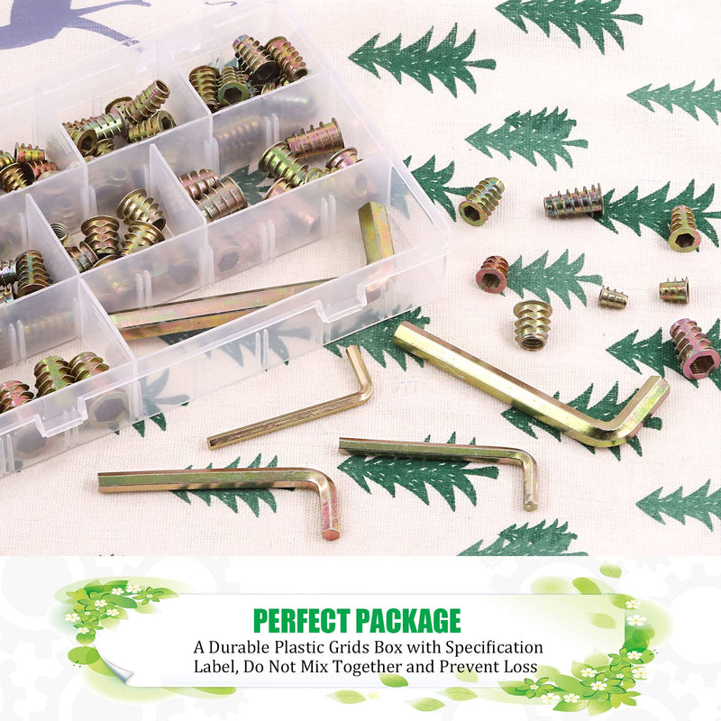 [Australia - AusPower] - Keadic 140Pcs 9 Sizes M4 M5 M6 M8 M10 Zinc Plated Threaded Inserts Assortment Set with Hex Wrench, Hex Drive Wood Nutserts Screw-in Nut Bolt Fastener Connector for Wooden Furniture 