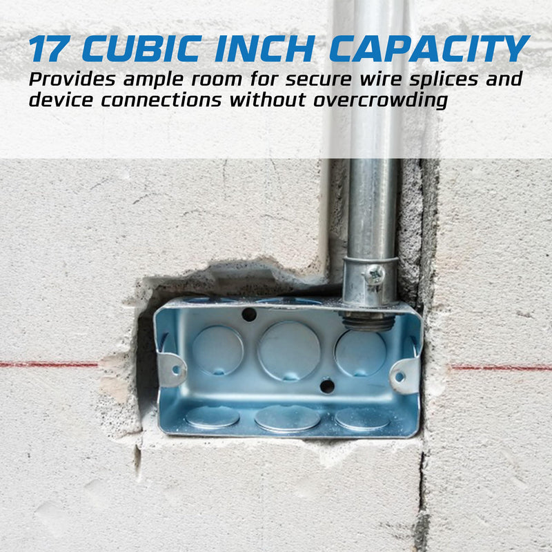 OHLECTRIC 4x2 inch Electrical Handy Box (10-Pack) Steel Metal Outlet Boxes with 1/2" & 3/4" Knockouts, 2-1/8 Inch Deep 17 Cu. in. Steel Junction Box Utility Box 2-1/8" Deep with 1/2" & 3/4" Knockouts 10