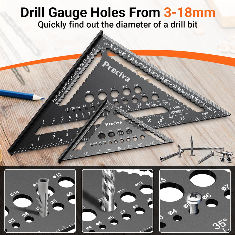Carpenter's Square Set, Multifunctional Try Square Metal Aluminium Ruler Angle Guide 18 cm + 30 cm Carpenter's Square Carpenter's Angle Protractor Angle 45 and 90 Degree Angle Marking Gauge black 18cm+30cm