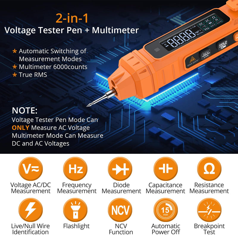 [Australia - AusPower] - Neoteck Electrical Detection Pro Kit: LCD Voltage Tester & 2-in-1 Multimeter Pen with Adjustable Sensitivity, 6000 Counts, Wire Breakpoint Finder 