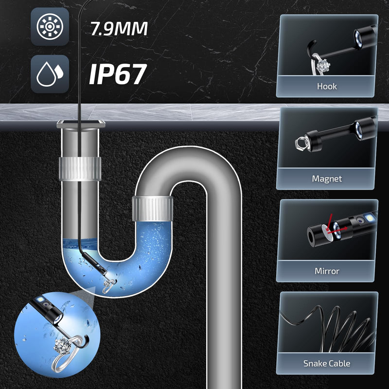 [Australia - AusPower] - [Dual-Lens] Endoscope Camera with Light, 1920P Borescope Inspection Camera with 8+1 Adjustable LED Lights, Semi-Rigid Snake Cable 16.5FT, IP67 Waterproof for iPhone, iPad, Samsung,Cool Gadgets for Men 