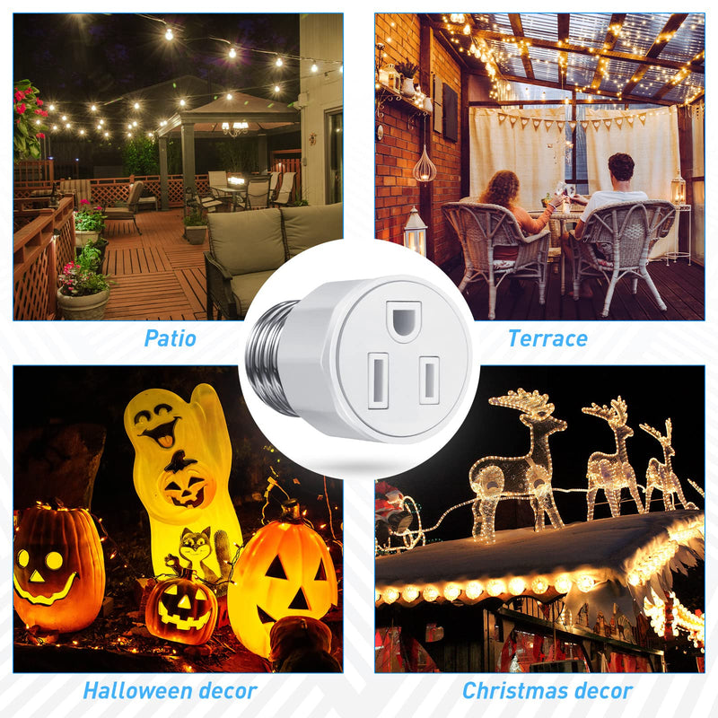 [Australia - AusPower] - E26/ E27 3 Prong Light Bulb Socket Adapter, Polarized Light Socket Outlet, Light Socket to Plug Adapter Socket Converter, Light Bulb Plug Adapter for Patio, Garage, Porch (2) 2 