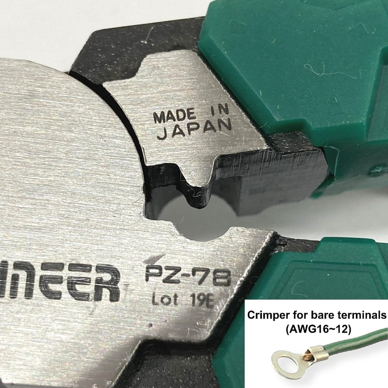Engineer PZ-78 Side Cutting Linemans Pliers with Unique Screw Extractor Gripping Jaws, High Leverage Design, Vertical Serrations to remove a screw head securly, Crimper for Bare Terminals For Φ0.1 - 0.5 inch (3 - 12 mm) [With Simple Crimp]