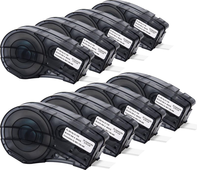 Weemay M21-750-499 Nylon Cloth Label Tape 3/4 Inch Black on White Multi-Purpose Tape, for Wire Marking, Lab, General ID and Datacom Cable, 0.75" W x 16' L, 8 Pack, Not Compatible with M210 and M211 8 Pack-0.75 Inch