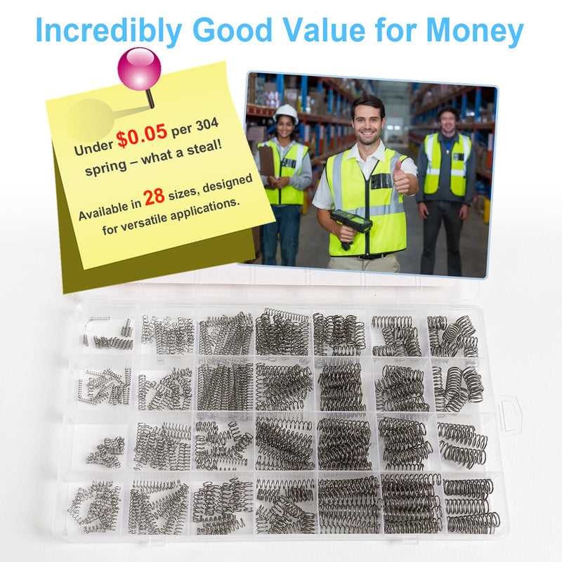 [Australia - AusPower] - 390-Piece Compression Spring Assortment Kit, 28 Sizes Small Springs Set, Stainless Steel Rust-Resistant Mechanical Mini Springs for Hobby Crafting and DIY Repair Project 