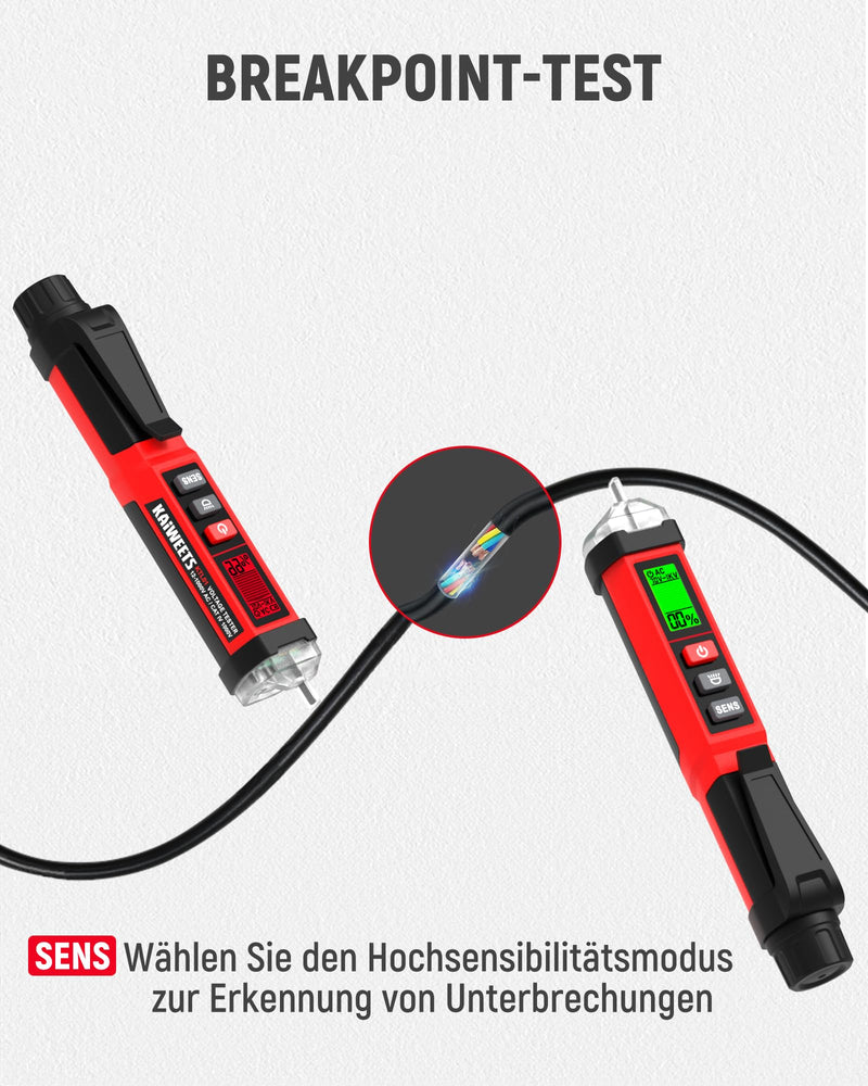 KAIWEETS Non-Contact NCV Voltage Tester, Dual Range Phase Tester 12V/70-1000V AC, LCD Bar & Percentage Display, Buzzer, Conductor/Neutral Conductor Detection, CAT IV 1000V red