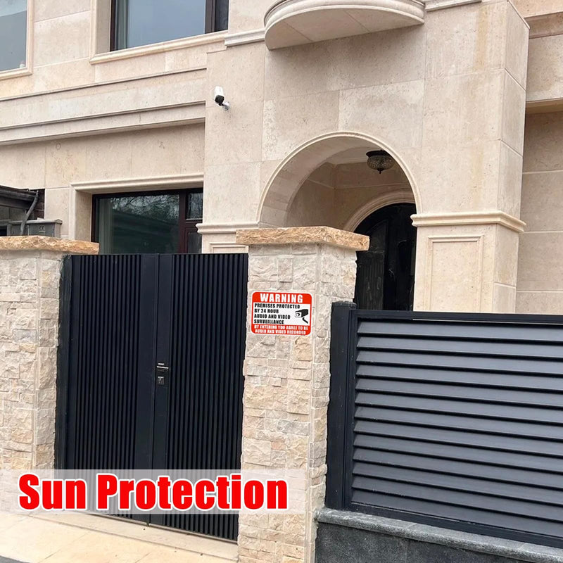 4PC Warning Premises Protected By 24 Hour Audio And Video Surveillance, 10 x 7 Inches - Aluminum - You are Being Recorded Camera In Use Monitoring Signs, Easy to Mount Red 4PC