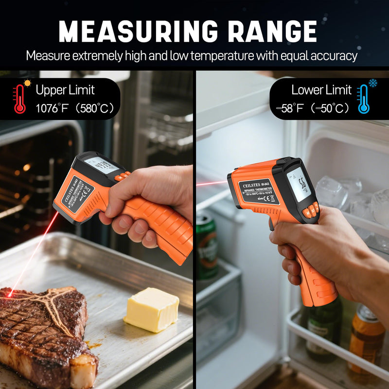[Australia - AusPower] - Infrared Thermometer Gun, Infrared Temperature Gun for Cooking, Laser Thermometer Gun -58℉~1076℉ with Adjustable Emissivity & Max/Min, Suitable for Industry, ovens, HVAC (Not for Human) Orange 