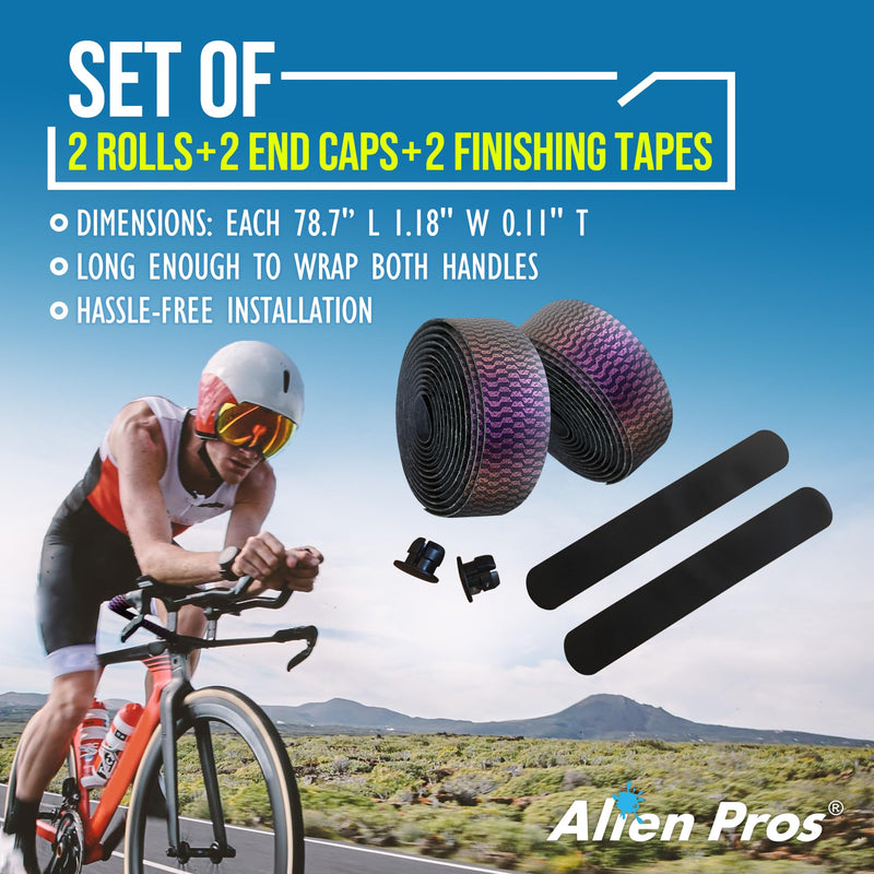 ALIEN PROS Set of 4 Purple & Silver Chameleon Bike Handlebar Tape - Elevate Your Ride with Stylish, Comfortable, and Color-Shifting PU Tape for Enhanced Grip with These Bicycle Handle bar Tape