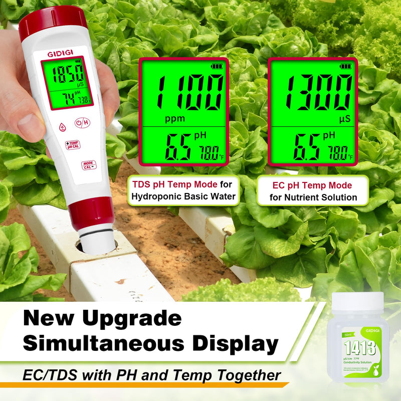 [Australia - AusPower] - pH Meter for Hydroponic Water with pH Buffer Solution 4/7/10,Digital EC ppm Tester for Nutrients,pH TDS Reader 4 in 1,High-Sensitivity Backlit Display for Drinking Water,DWC,Indoor Plants 