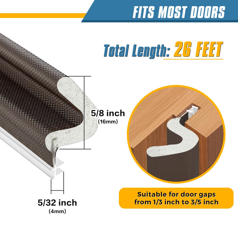 [Australia - AusPower] - Weather Stripping Door Seal Strip 26FT Door Soundproofing V-Shape Sound Proof Door Sealers for Door Frame, Door Insulation Strip for Large Gap?Brown Brown 