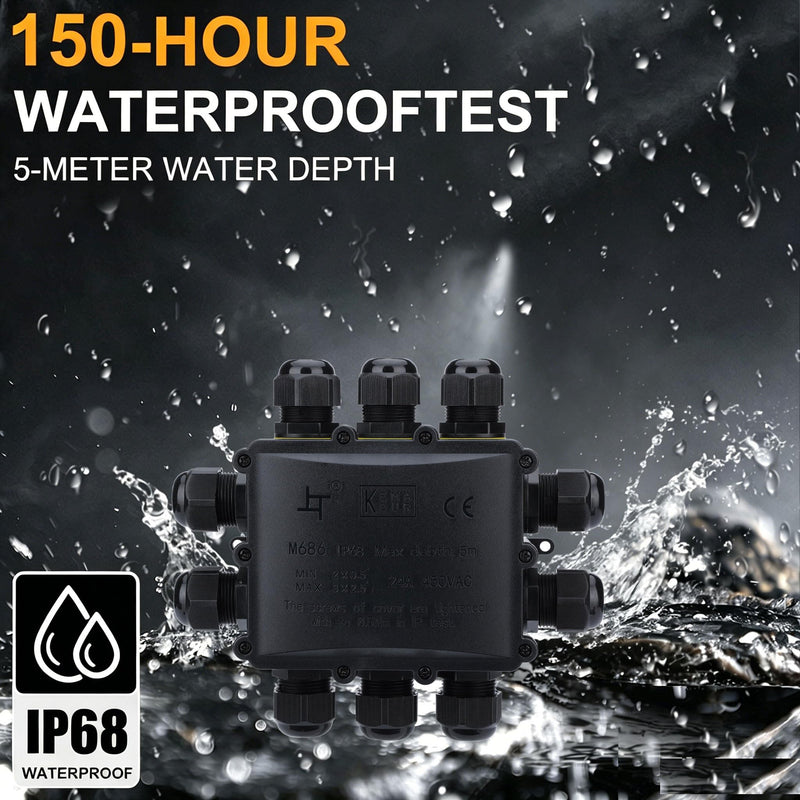 Waterproof Junction Box - IP68 10 Way M25 Large Outdoor Electrical Box for 4-14mm Cables, Heavy Duty Multi Wire Connector for Garden Underground and Exterior Power Wiring black 10-Way O-Shaped Waterproof Box
