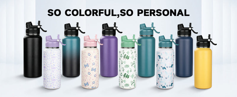 32 oz Insulated Water Bottle with Leak-proof 2-in-1 Straw and Spout Lid,Stainless Steel Sports Water Bottle with Handle,Double Wall Vacuum Metal Water Flask for Travel(Black-Navy blue-Purple-Indigo,4) 32 Ounces Black-Navy blue-Purple-Indigo