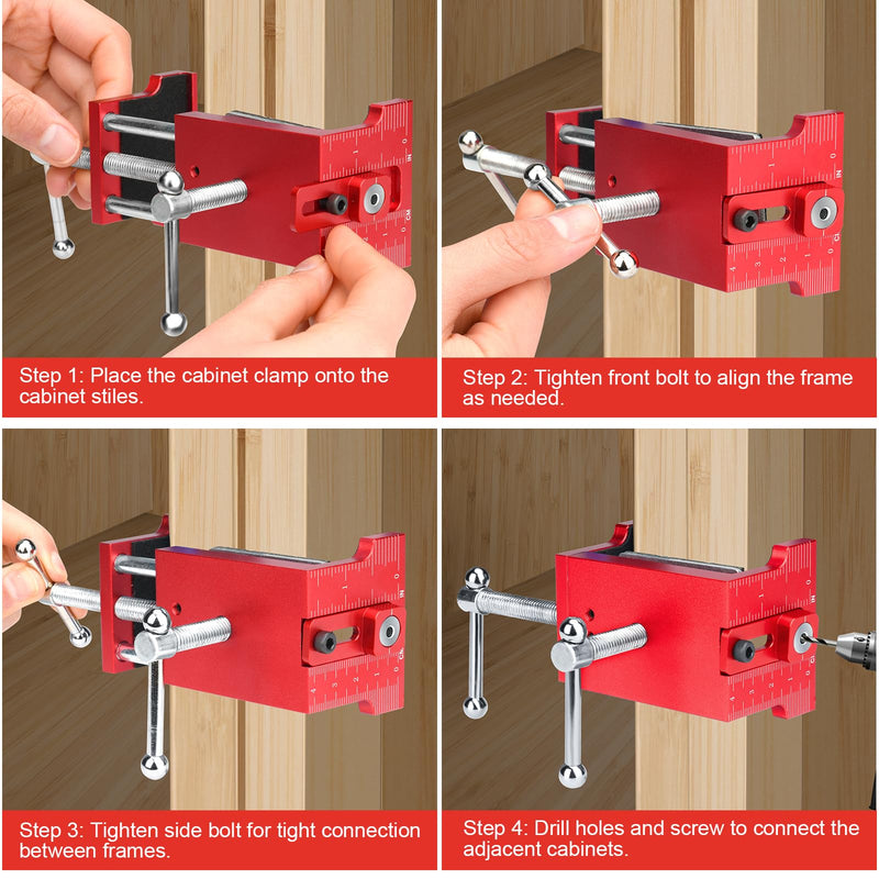 [Australia - AusPower] - 2Pack Comfylichi Cabinet Clamps for Installing Cabinets, Face Frame Clamps & Claw for Cabinet, Essential Cabinet Tools with 3 Sizes Hole Drilling Guide for Precise Alignment & Installation 