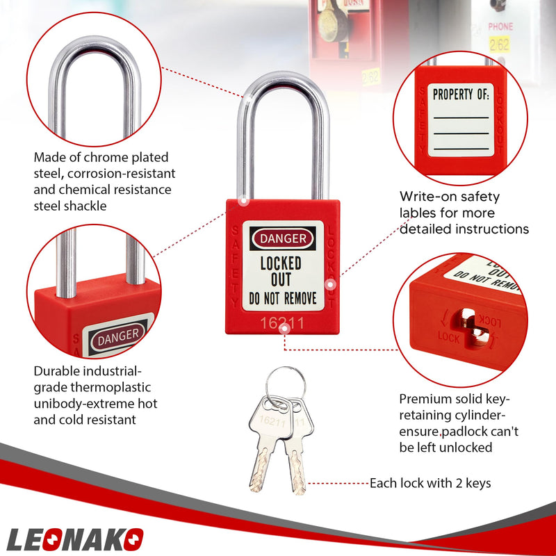 [Australia - AusPower] - Lockout Tagout Locks, 5 Red Loto Lock Set, Safety Locks Keyed Different, 2 Keys per Locks, OSHA Compliant, Different Numbers for Lock Out Tag Out Station and Devices 5 pack padlocks-steel shackle 
