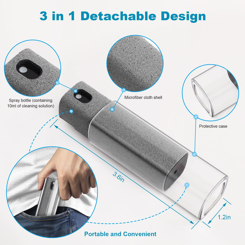 [Australia - AusPower] - 4 Pack Screen Cleaner,3-in-1 Touchscreen Mist Cleaner Spray and Microfiber Cloth,Built-in Cleaning Solution,Portable Reusable Fingerprint-Proof Spray Bottle for Phone/Laptop/iPad/TV/Monitor/Car Screen Gray + Pink + Blue + Purple 