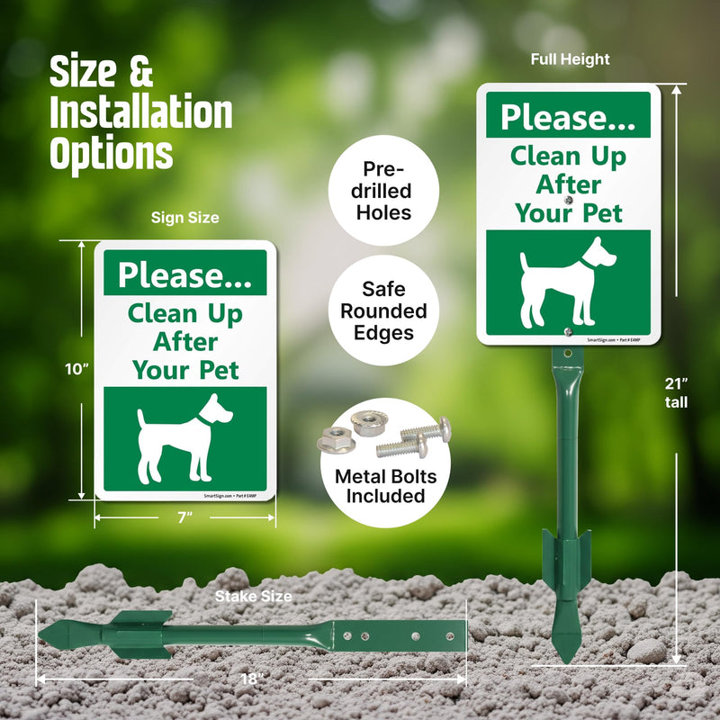 SmartSign10 x 7 inch Please Clean Up After Your Pet Yard Sign with DOG Graphic, 40 mil Laminated Rustproof Aluminum, 21.5 inch tall Sign and Stake Kit by SmartSign, 100+ Years of Sign Expertise Sign Kit