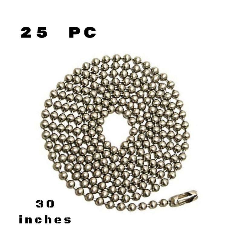[Australia - AusPower] - 25pcs Nickel Plated Ball Chain Necklace,30 Inches Long 2.4mm Bead Size # 3 Metal Bead Steel Chain, Military Bead Chain, Dog Tag Necklace by Special100% 