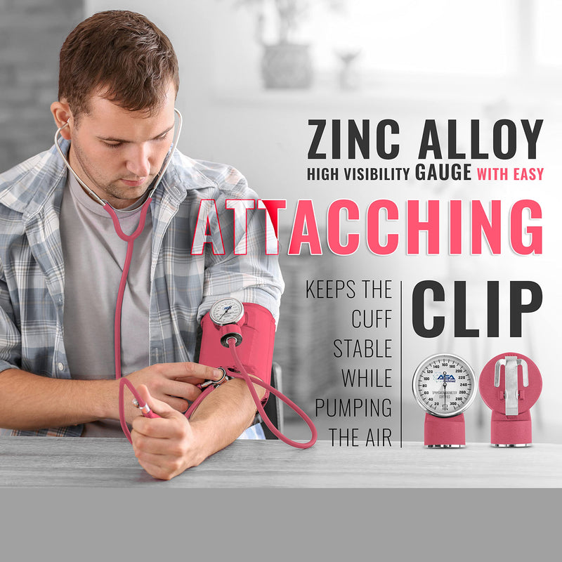 [Australia - AusPower] - ASA TECHMED Dual Head Sprague Stethoscope and Sphygmomanometer Manual Blood Pressure Cuff Set with Case, Gift for Medical Students, Doctors, Nurses, EMT and Paramedics, Pink 