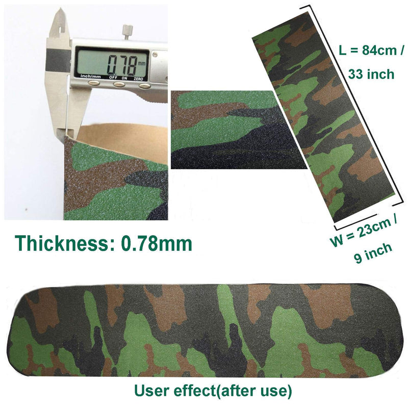 ZUEXT 9" x 33" Camo Skateboard Grip Tape Sheets 2 Pack, Bubble Free Waterproof Green Camouflage Scooter Grip Tape, Longboard Griptape, Sandpaper for Rollerboard Stairs Pedal Wheelchair Steps(84x23cm) Green Camo