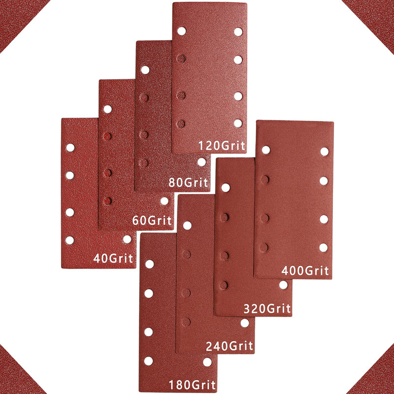 [Australia - AusPower] - STEBRUAM 48-Piece Sanding Sheet Set 93 x 185 mm Grit 40/60/80/120/180/240/320/400.8 Holes Various Accessories Materials for Orbital Sander 93 x 185 sheets of sandpaper grit mixed 