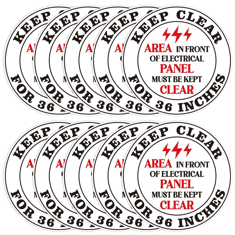 10 Pcs Area in Front of Electrical Panel Must Be Kept Clear for 36 Inches Sticker 17 x 17 Inch Electrical Panel Labels Self Adhesive Waterproof Vinyl Warning Safety Sign for Factory Warehouse