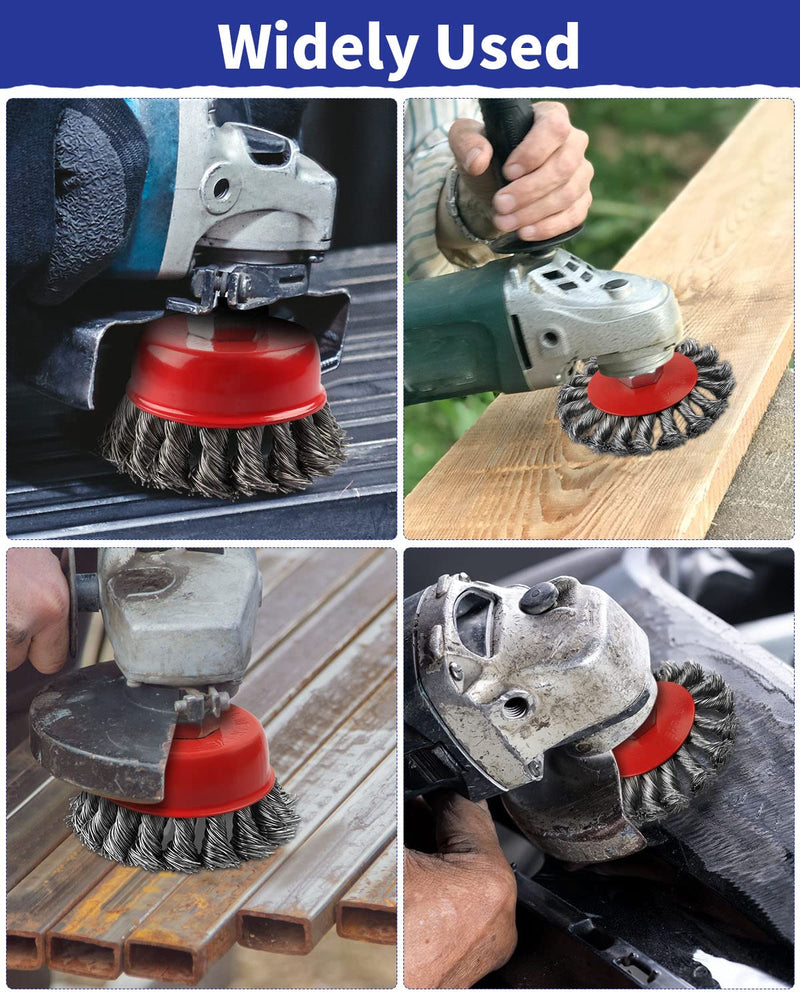 [Australia - AusPower] - Rocaris 3 Pack Wire Wheel Cup Brush for Angle Grinders,3 & 4 Inch Twisted Knotted & Coarse Crimped Cup Brush,5/8-11 Inch Threaded Arbor for Rust, Corrosion 
