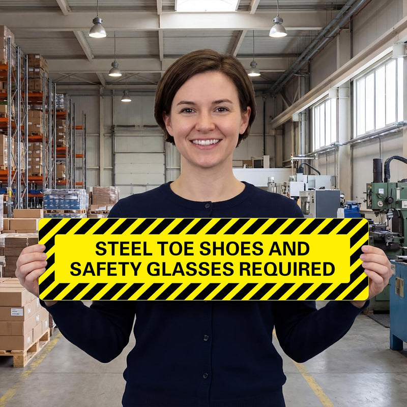 Watersay 2 Pack Steel Toe Shoes and Safety Glasses Required Floor Decals, 6 x 24 Inches Frosted Non Slip Safety Signs, Industrial Workplace PPE Warning Stickers