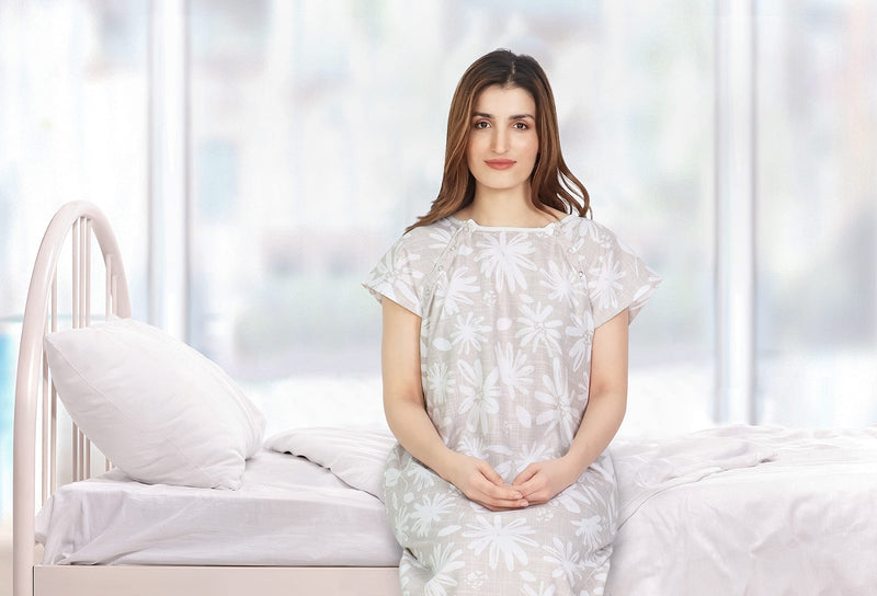 [Australia - AusPower] - NY Threads Women's Hospital Gown Soft and Stylish Patient Gown, Large-X-Large, Flora Grey 