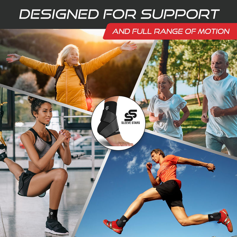 [Australia - AusPower] - Sleeve Stars Ankle Brace for Sprained Ankle, Plantar Fasciitis Relief Achilles Tendonitis Brace, Ankle Support for Women & Men with Strap, Heel Protector Wrap for Pain & Compression (Single/Black) One Size Black 1 