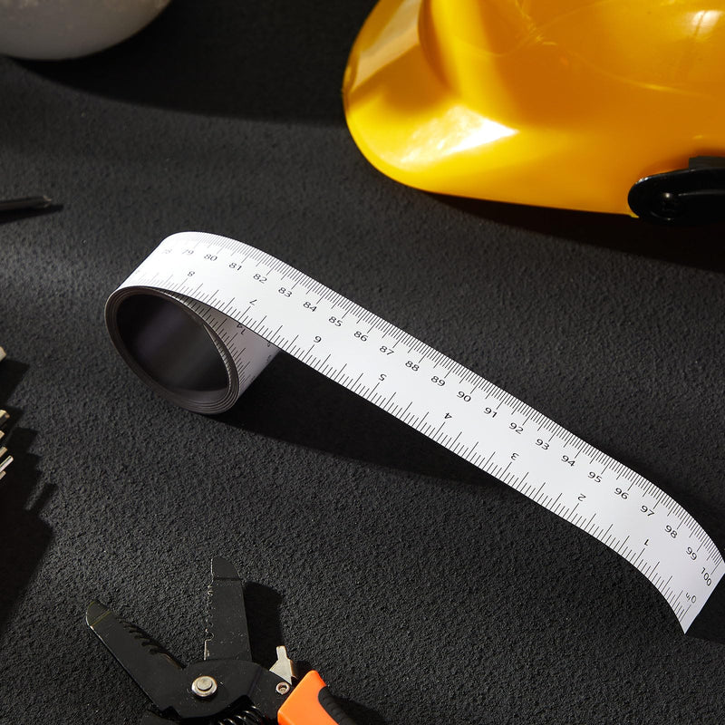 Relaxweex 4 Pcs 39.37 Inch Magnetic Ruler Flexible Tape Magnetic Tape Measure with Both Inches and Centimeters, Suitable for Classroom Whiteboard, Lathes, Workshops, Mills, Easy to Take (White) White