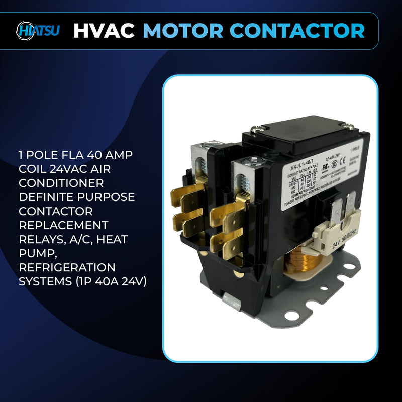 [Australia - AusPower] - HVAC Motor Contactor 1 Pole FLA 40 Amp Coil 24VAC Air Conditioner Definite Purpose Contactor Replacement Relays, A/C, Heat Pump, Refrigeration Systems (1 Pole 40A 24V) 1P 40A 24V 