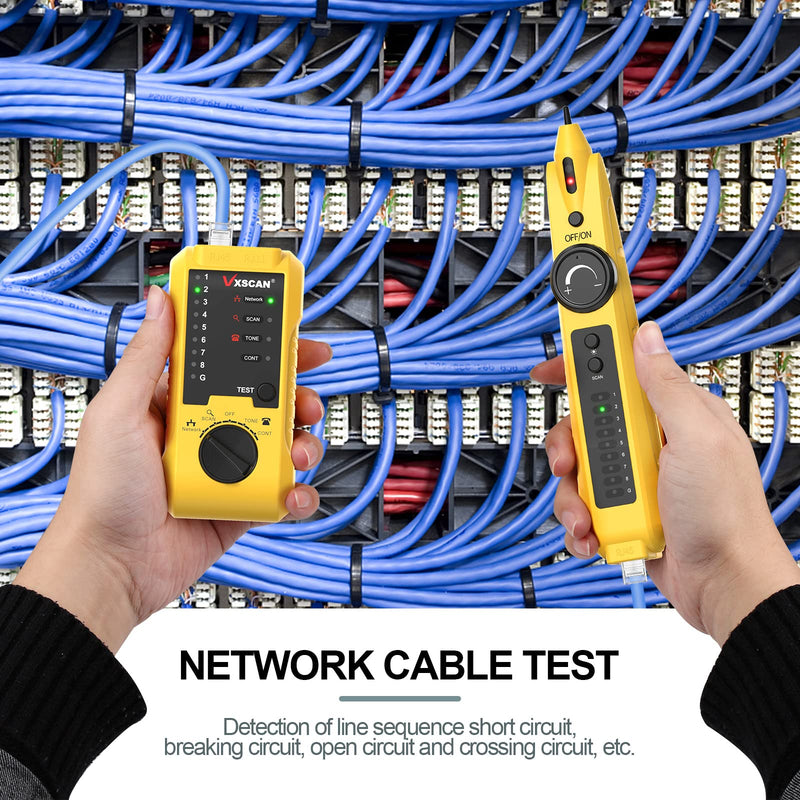 [Australia - AusPower] - Network Cable Tester, VXSCAN Cable Tester Line Finder Wire Tracer for Cat5 Cat6 Test, Ethernet/Telephone Cable with Earphone for RJ11 RJ45 Continuity Checking, LAN Network Cable Collation 