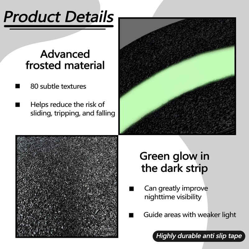 Huakaile Glow in The Dark Tape Anti Slip Grip Tape, 3.93" x 16.4Ft Luminous Reflective Tape, Waterproof Non Skid Traction Tape Strips for Outdoors Steps Indoor Stairs Treads Ladder Floor