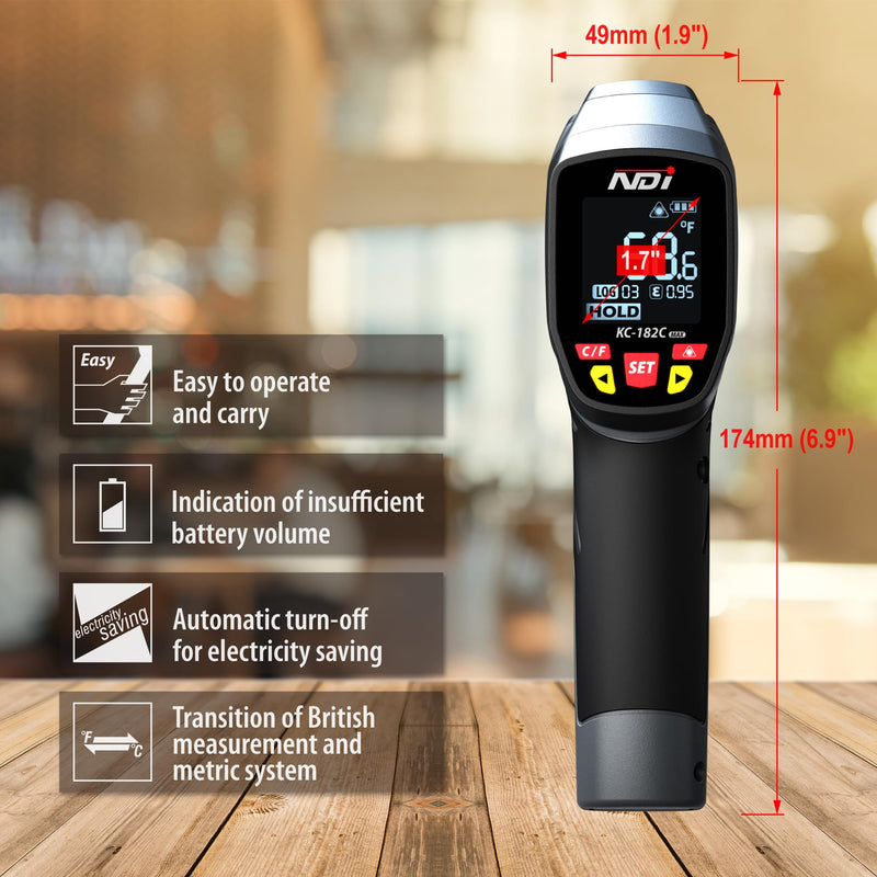 [Australia - AusPower] - NDI High-Precision Infrared Thermometer Temperature Gun, -58℉ to +2372℉, Multi-Purpose for Cooking, Steel Smelting, Automotive Engine Repair, HVAC IRT Gun with Adjustable Emissivity 