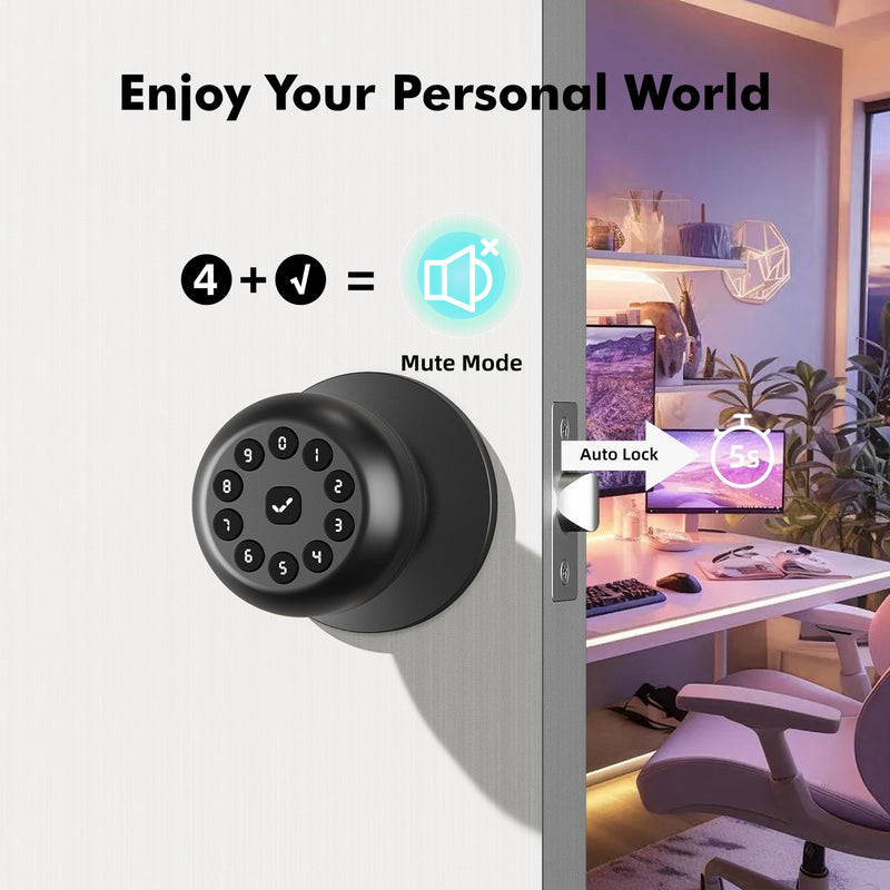 Smart Door Knob with Lock,Keyless Entry Door Lock for Front Door, Keypad Smart Door Locks,Auto Lock,Easy to Install,Great for Bedroom,Home,Office,Hotel,Garage (Black, No App) Black
