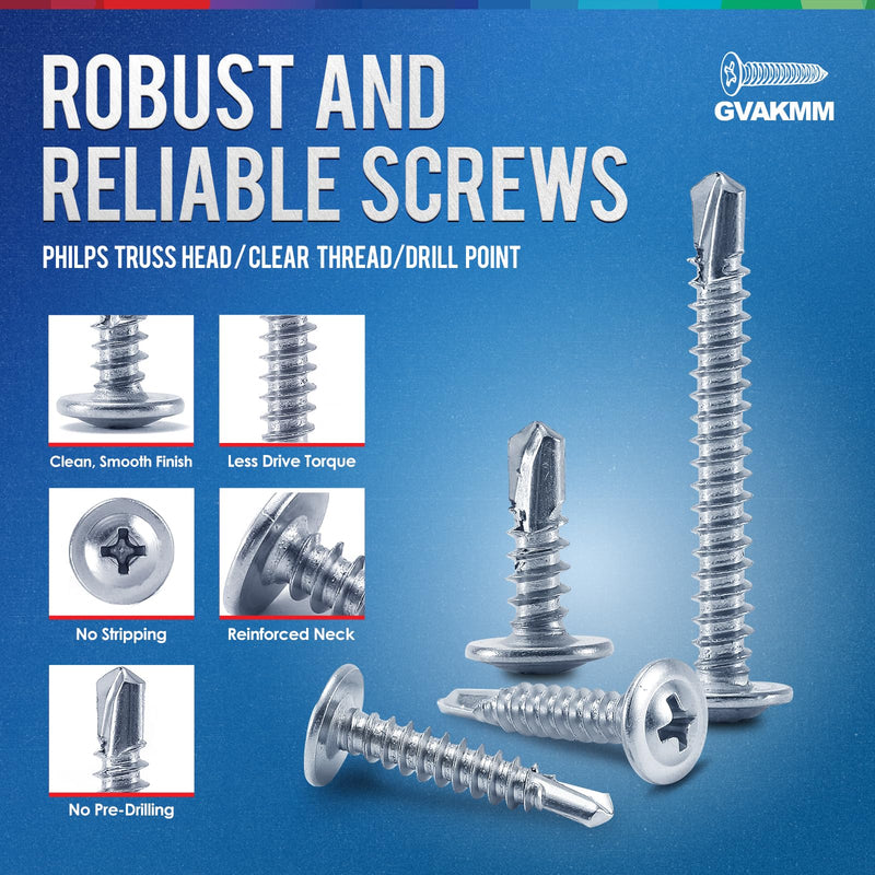 [Australia - AusPower] - Sheet Metal Screws Assortment Kit,#8 Self-Tapping Screws Set for Metal,155pcs,6 Sizes(2'',1-1/2'',1'',3/4''?5/8'',1/2'')Modified Truss Head Zinc-Plated Self-Drilling Tek,for Wood,Metal,Plastic Box Packing 