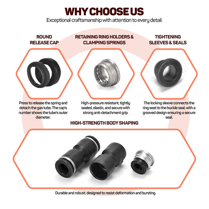 [Australia - AusPower] - 3/8 Air Line Fittings Straight Push To Connect Air Hose Fittings Quick Connect Pneumatic Fittings 10 Pack 3/8" Straight Union 