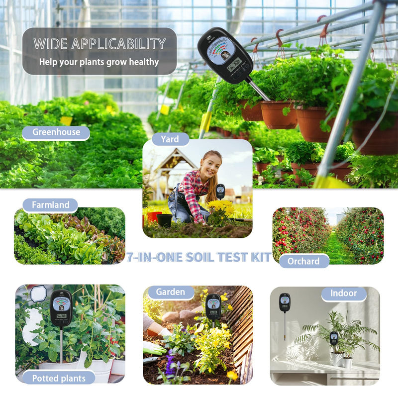 [Australia - AusPower] - 7-in-one Soil Test Kit, Soil Moisture Meter/PH Meter/Sunlight Intensity/Fertility Soil Tester, LCD Display Air & Soil Hygrometer Temperature for Hous Plants Garden, Farm, Lawn Care Moisture Meter Sepia New 
