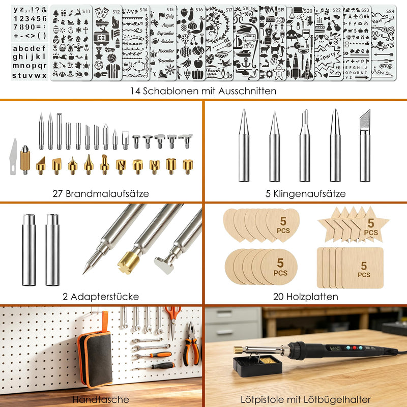 Pyrography Torch & Pyrography Soldering Iron Set 71-in-1, 80W LED Temperature Adjustable 180-500°C with Switch, Wood Burner for Engraving for Wood, Leather, DIY Art & Gifts - for Professionals & Hobby