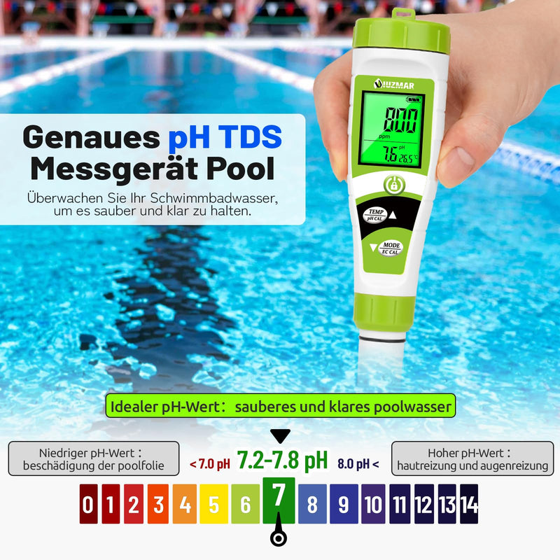 [Australia - AusPower] - UIUZMAR Pool pH Meter Water, pH EC Meter Grow, Digital pH EC PPM Temperature Tester with pH 7.0 Calibration Solution for Pool, Hot Tub, Hydroponics, Drinking Water, Aquarium, Beer Making pH EC meter with solution 