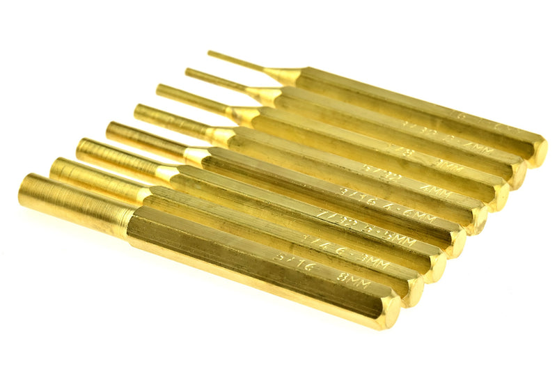 SE 8-Piece Brass Pin Punch Set - Non-Marring, Various Sizes for Gunsmithing, Woodwork, Automotive - includes Storage Pouch - ST1032B