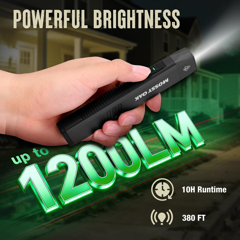 [Australia - AusPower] - Mossy Oak Rechargeable EDC Flat Flashlight 1200 Lumens, Pocket Work Light with Magnetic Base, UV & White Light Combo, Waterproof LED Inspection Light for Work, Outdoor Use and Emergencies - Black 