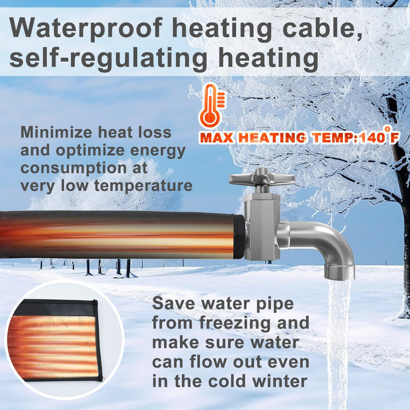 Water Pipe Heat Blanket, 39"x7" Stickable Water Pipes Heater Tape with 6.6Ft Cable Foil Pipe Warmers Water Line Insulation Wrap Pipe Freeze Protection for Outdoor Pipe RV Sewer Hose, Max140˚F，110V 1pcs Water Pipe Heat Blanket