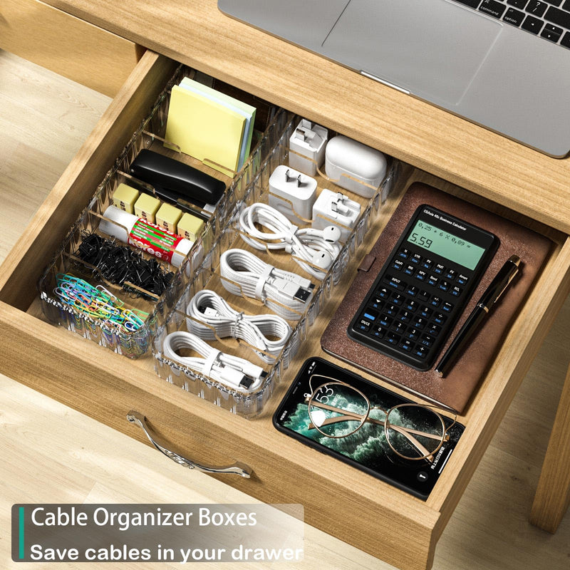 [Australia - AusPower] - Cable Storage Boxes Organizers 2 Pack,Cord Charger Storage Organizer Box Case with 20pcs Cable Ties,Stackable,Clear 